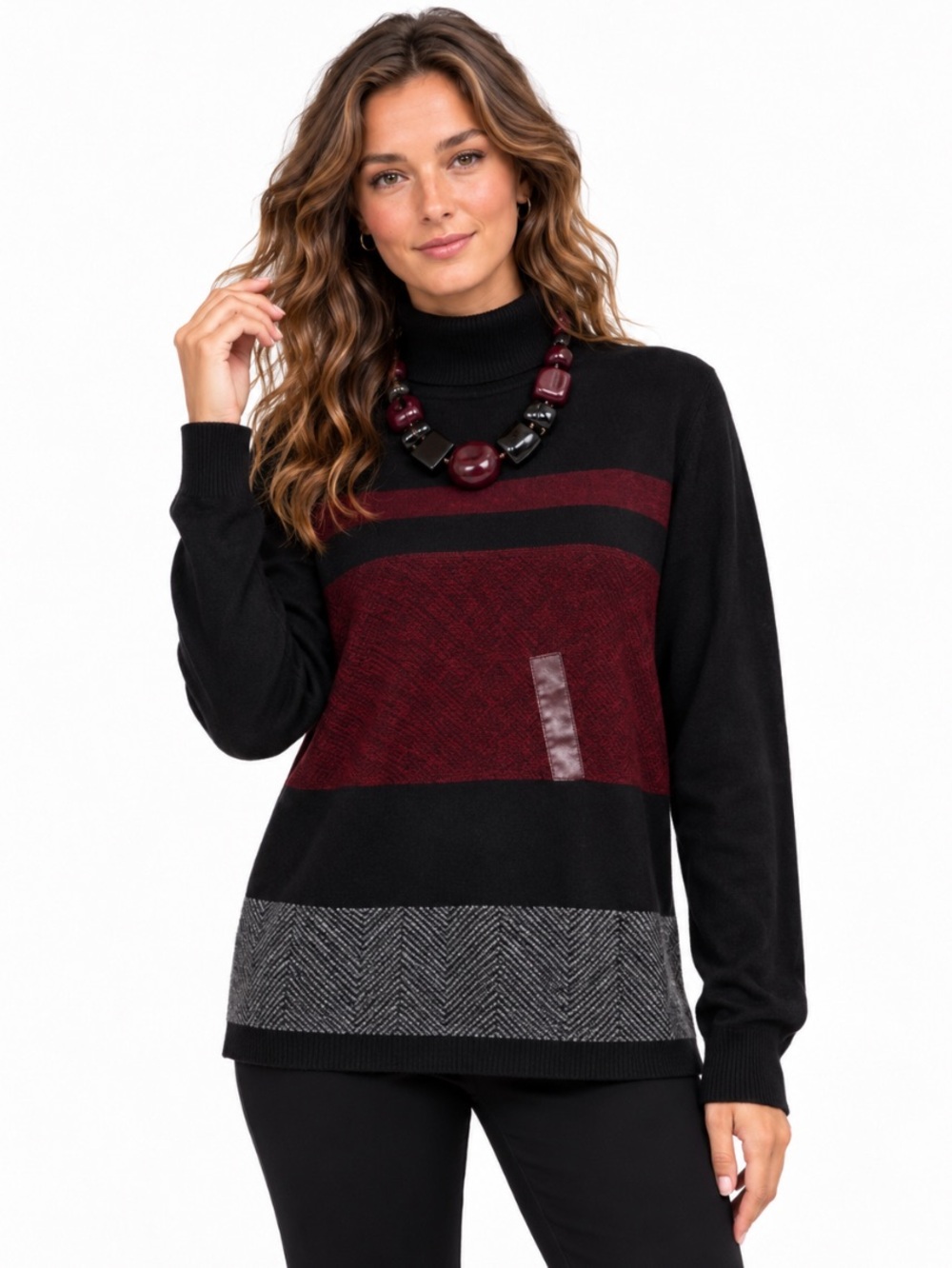 KAREN SCOTT Sweater Black Red Printed Jersey Turtleneck Size XL 💥🆕💥